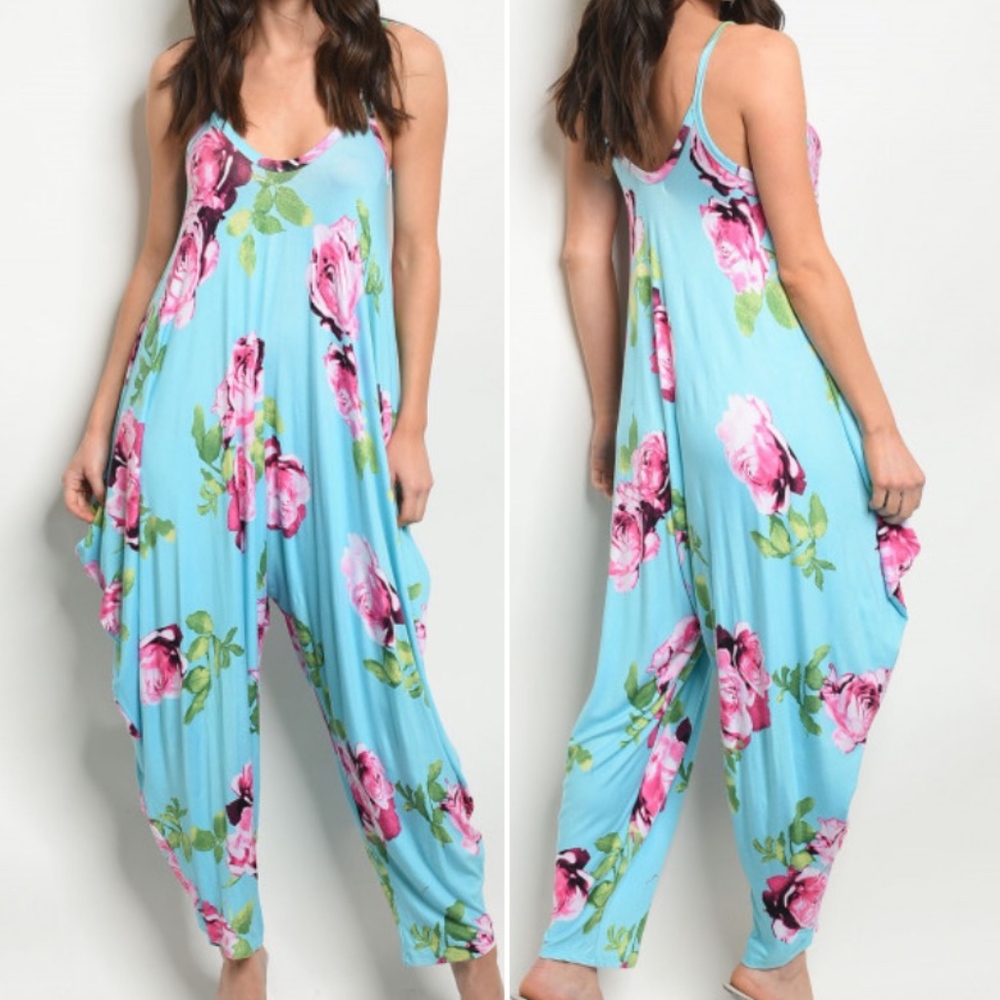 BLUE FLORAL PRINT JUMPSUIT